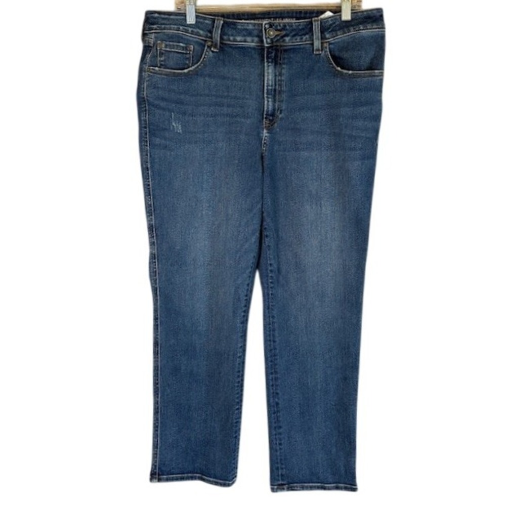 Chico's Define Me Denim Straight Leg Ankle‎ Women's Jeans Distressed Stretch 14R